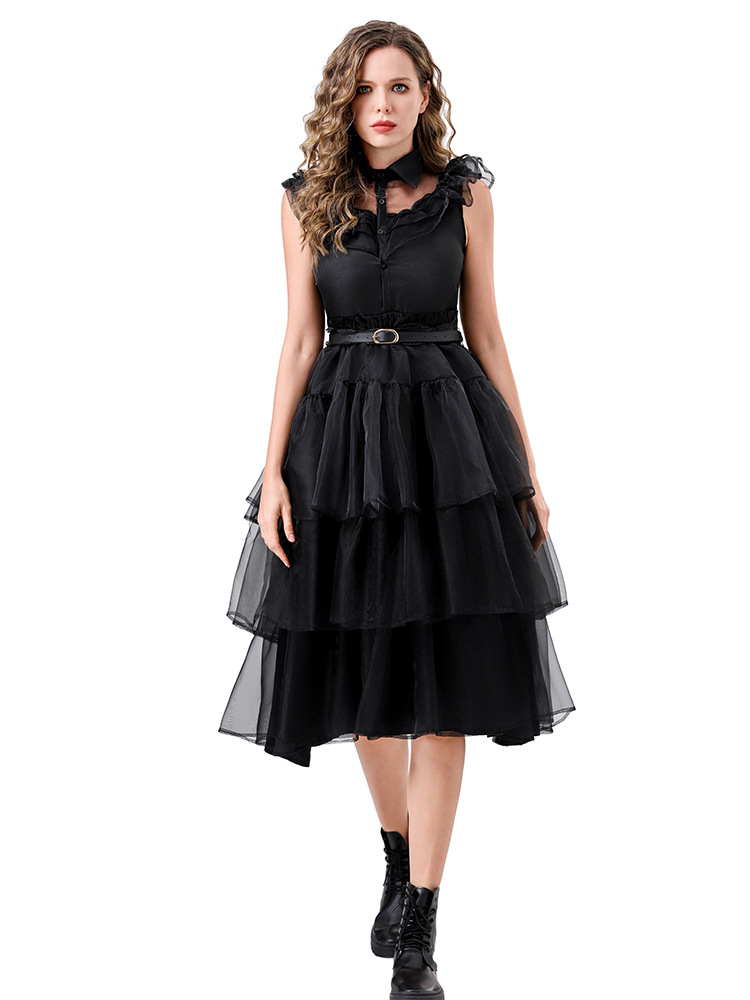 Women Wednesday Black Dress Dance Costume Dress Halloween Cosplay Gothic Outfit